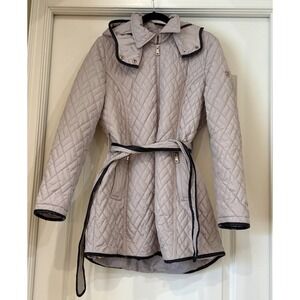 Calvin Klein CK Anorak Quilted Jacket Beige Hooded Mid Length Sz M? Preppy *See